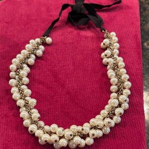 J. Crew Pearl Necklace with Black Ribbon